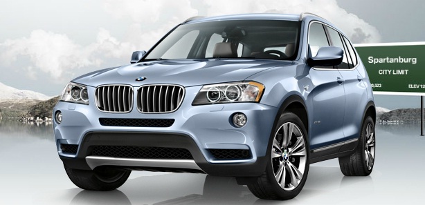 BMW X3 exterior front view blue water metallic color